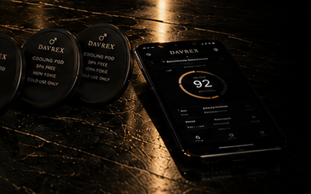 Davrex app displayed on phone next to cooling pods